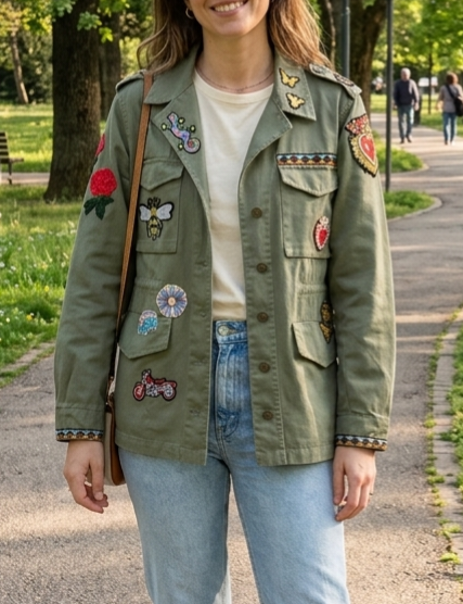 Giacca Militare Custom con Patch: Idee Outfit Primavera 🌸✨